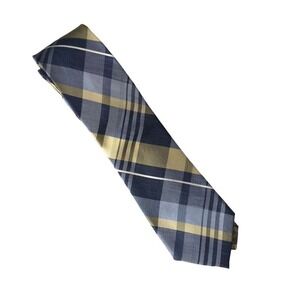 Michael Michael Kors Men's Tie Blue Gold Plaid Pattern‎ Necktie